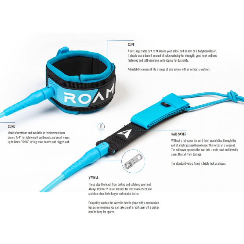 Leash για surfborad ROAM Big Wave 6.0 183cm - Μαύρο (surf2960)