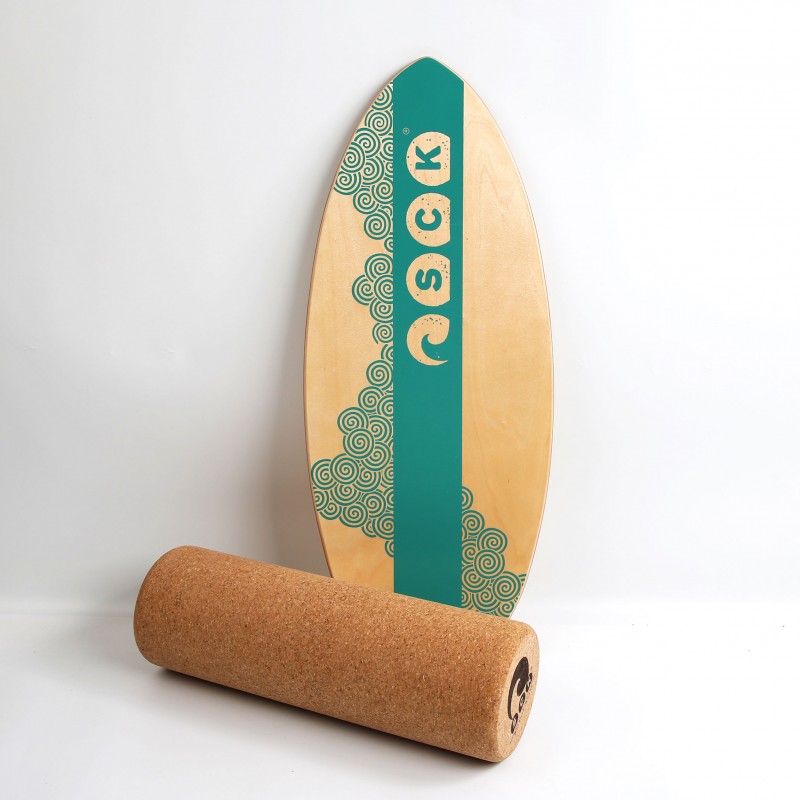 SCK Σανίδα Ισορροπίας PRO με κύλινδρο από φελλό / ξύλινο με γαλάζιο σχέδιο (surf0110-741141)