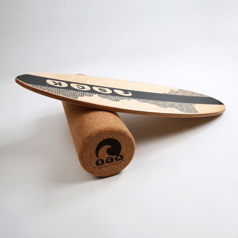 SCK Σανίδα Ισορροπίας PRO με κύλινδρο από φελλό / ξύλινο με μαύρο σχέδιο (surf0110-74841)