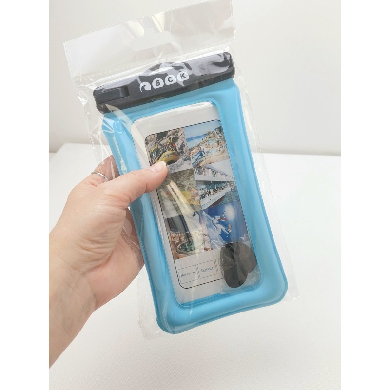 Αδιάβροχη θήκη κινητού με λουράκι που επιπλέει SCK γαλάζια έως 8" (surf2342)