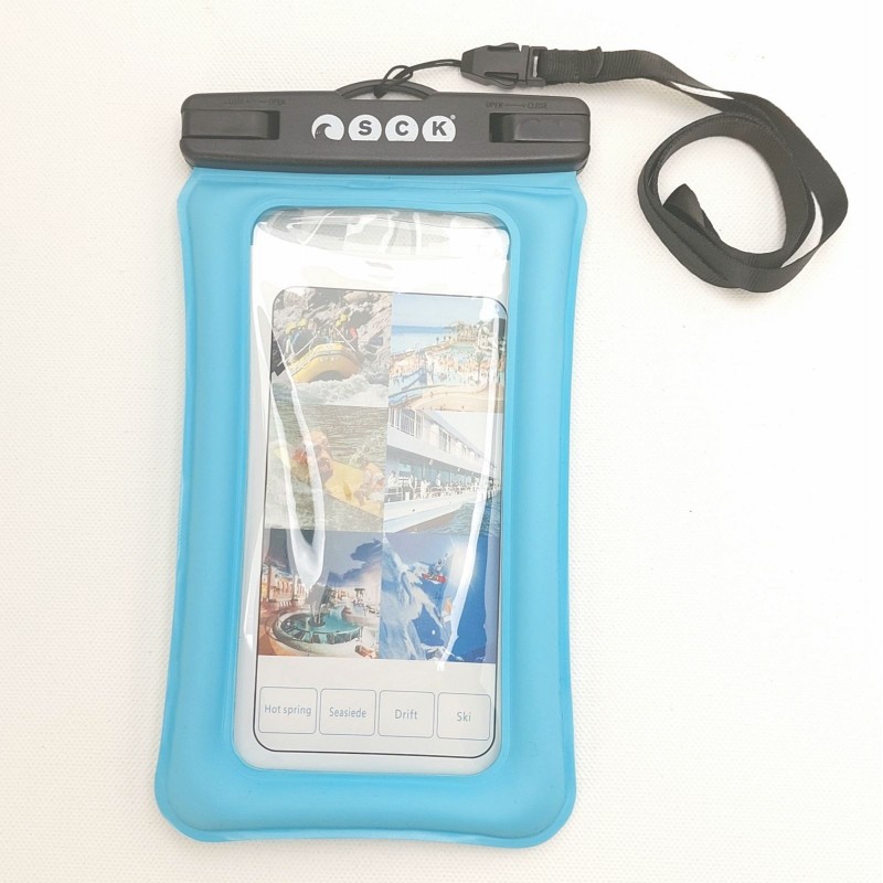 Αδιάβροχη θήκη κινητού με λουράκι που επιπλέει SCK γαλάζια έως 8" (surf2342)