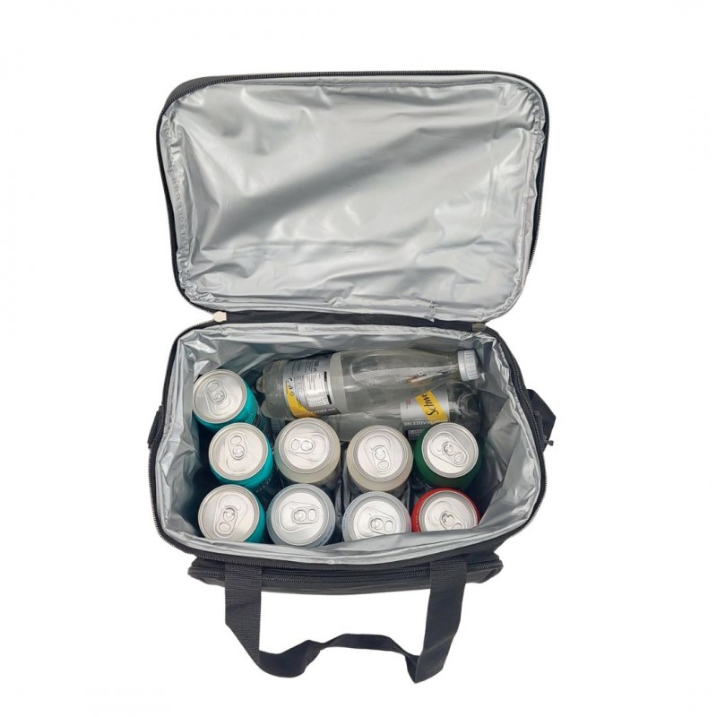 Υφασμάτινο ψυγείο 15L με εξωτερική τσέπη, χερούλια και ιμάντα ώμου Μαύρο - Yaia (surf2853)