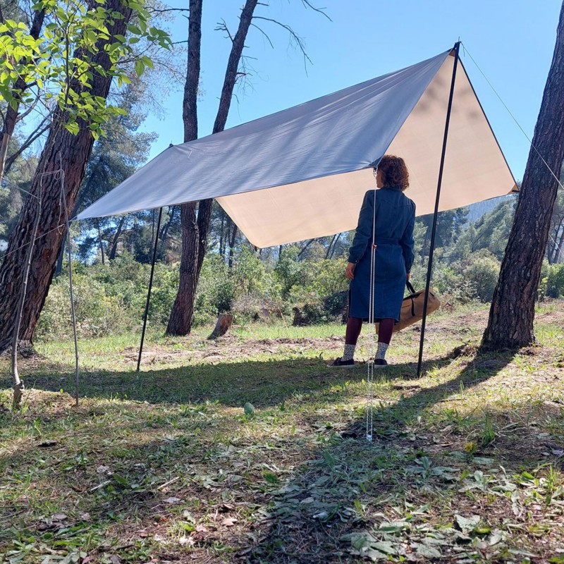 Τέντα αντηλιακή 300*300cm με πασσάλους στήριξης Χακί - Yaia (surf2860)