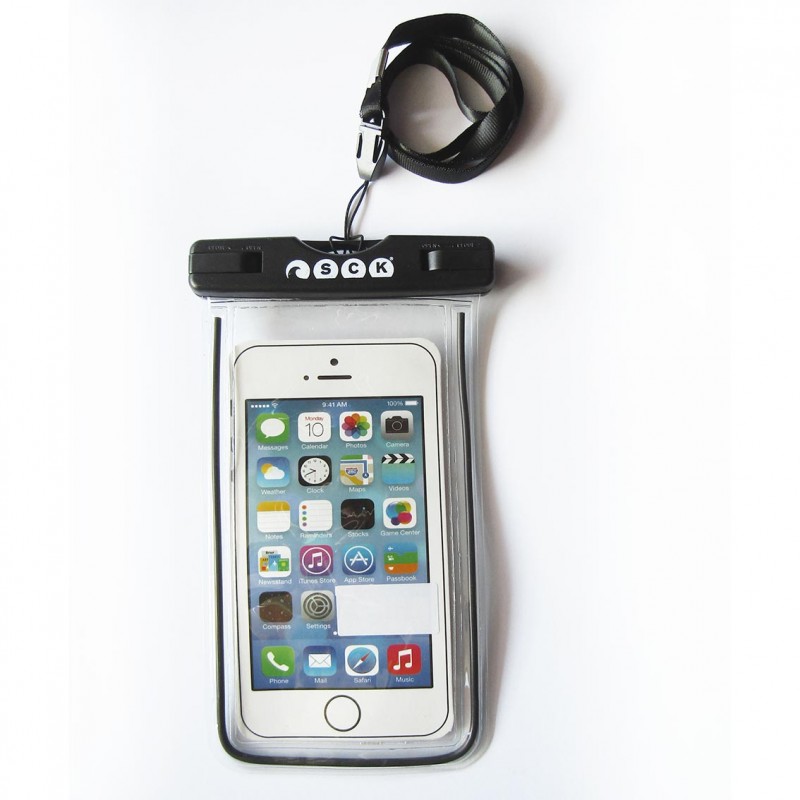 Αδιάβροχη θήκη κινητού με λουράκι SCK μαύρη έως 7'' (surf2139)