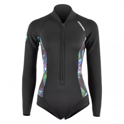 Στολή μαγιό νεοπρέν 2mm Freedive γυναικεία Μαύρη με τύπωμα και φερμουάρ στο στήθος Aropec (surfDS-6B147W-2MM-BK)