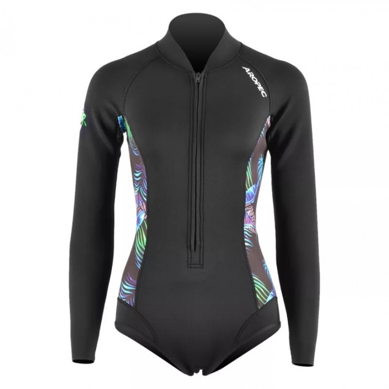 Στολή μαγιό νεοπρέν 2mm Freedive γυναικεία Μαύρη με τύπωμα και φερμουάρ στο στήθος Aropec (surfDS-6B147W-2MM-BK)