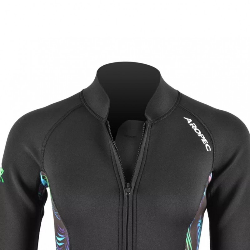 Στολή μαγιό νεοπρέν 2mm Freedive γυναικεία Μαύρη με τύπωμα και φερμουάρ στο στήθος Aropec (surfDS-6B147W-2MM-BK)