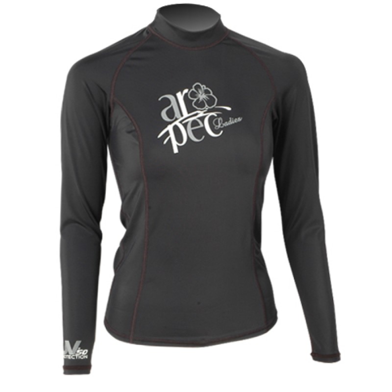 UV αντηλιακή λύκρα με μακρύ μανίκι Γυναικεία Στενή εφαρμογή Μαύρη - Aropec (surf03022-51W-ΒΚ)