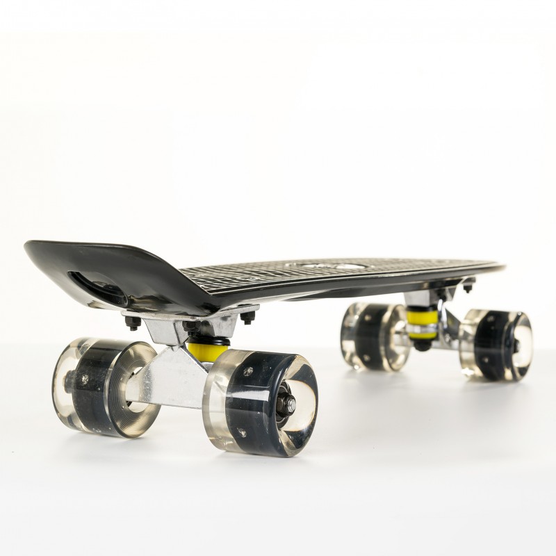 Πλαστικό mini cruiser skateboard 22.5'' μαύρο με LED ρόδες Fish (surf0504-226829)