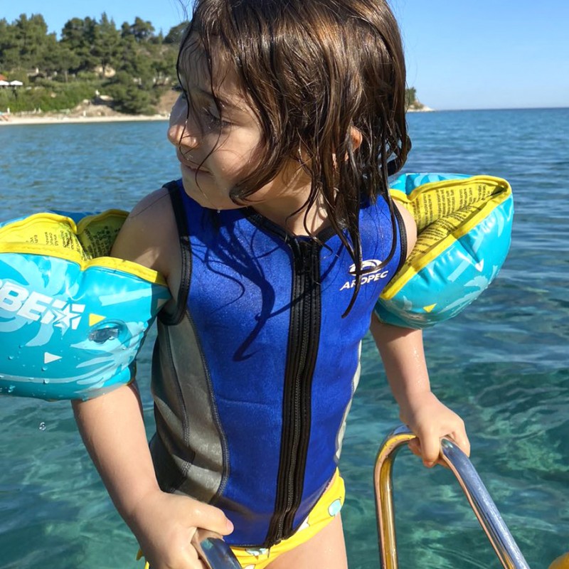 Παιδικό γιλέκο νεοπρενίου 2mm αμάνικο με φερμουάρ Μπλε/Γκρι- Aropec (surfVT-Z31C-2mmBU/BK)