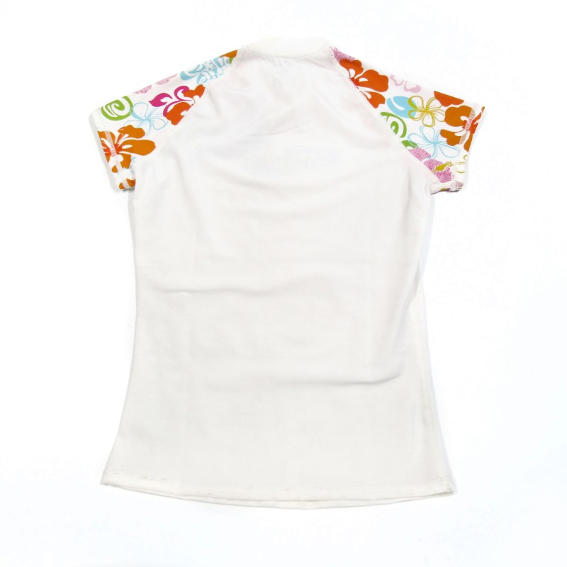 UV αντηλιακή λύκρα με κοντό μανίκι Γυναικεία Στενή εφαρμογή Άσπρη με λουλούδια - Aropec (surf03022-3K60W-WT)